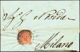 MELEGNANO, Punti 9 - 15 Cent. (6) Perfetto, Su Sovracoperta Di Lettera Del 19/8/1854 Per Milano. ... - Lombardy-Venetia