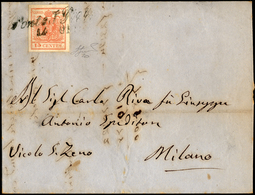 PONTE SAN PIETRO, Cor. Azzurrastro, Punti 8 - 15 Cent. (20), Perfetto, Su Lettera Del 14/10/1857 Per... - Lombardy-Venetia