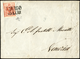 ROVIGO, SD Azzurrastro, Punti 7 - 15 Cent. Rosso, I Tiratura (3a), Perfetto, Su Lettera Del 23/7/185... - Lombardy-Venetia