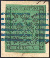 1852 - 5 Cent. Verde, I Emissione (1), Usato Su Piccolo Frammento, Perfetto. Colla, Ferrario. ... - Modena