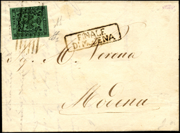 1853 - 5 Cent. Verde, I Emissione (1), Perfetto, Su Lettera Da Finale Di Modena 4/11/1853 A Modena. ... - Modena