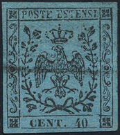 1852 - 40 Cent. Celeste (5), Usato, Perfetto. Bello! A.Diena, Vaccari, Cert. Diena. ... - Modena