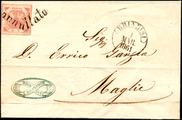 1861 - 2 Grana Rosa Brunastro (7), Perfetto, Su Sovracoperta Di Lettera Da Brindisi 1/3/1861, Annull... - Andere & Zonder Classificatie