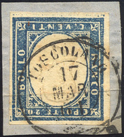 1861 - 20 Cent. Azzurro Grigio (15Cc), Lieve Piega Orizzontale, Ben Marginato, Usato Su Frammento A ... - Other & Unclassified