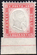 1862 - 40 Cent. Rosso Carminio, Non Dentellato In Basso Con Bordo Integrale Di Foglio (3l), Gomma In... - Other & Unclassified