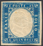 1863 - 15 Cent. Azzurro Tipo Sardegna, Doppia Effigie Discosta (11k), Nuovo, Gomma Originale, Perfet... - Other & Unclassified