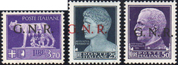 1944 - 3,70 Lire, 25 Lire, 50 Lire Soprastampa G.N.R. Di Verona (484,488,489), Gomma Integra, Perfet... - Andere & Zonder Classificatie
