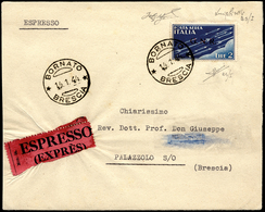 1944 - 2 Lire Azzurro Soprastampa G.N.R. Di Brescia, I Tipo (122/I), Perfetto, Isolato Su Busta Espr... - Other & Unclassified