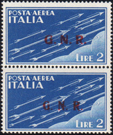 1943 - 2 Lire Azzurro Soprastampa G.N.R. Di Brescia, Coppia Verticale Con Soprastampa Del II E III T... - Other & Unclassified