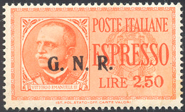 1943 - 2,50 Lire Soprastampa G.N.R. Di Brescia, III Tipo, Posiz. 52 Punto Piccolo Dopo N (20/IIIi), ... - Other & Unclassified