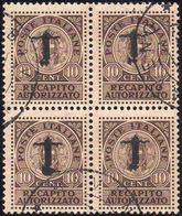 1944 - 10 Cent. Soprastampa Fascetto Capovolta (4a), Blocco Di Quattro, Usato, Perfetto. Rarità Dell... - Andere & Zonder Classificatie