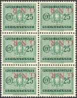 1944 - 25 Cent. Soprastampa G.N.R. Di Brescia Capovolta (50/Ia), Blocco Di Sei, Gomma Originale Inte... - Other & Unclassified