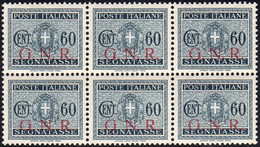 1943 - 60 Cent. Soprastampa G.N.R. Di Brescia (54/I), Blocco Di Sei, Gomma Integra, Perfetto. Fotoco... - Other & Unclassified