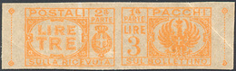 PACCHI POSTALI 1946 - 3 Lire Senza Fasci Al Centro (62), Stampato Dal Lato Della Gomma, Non Dentella... - Other & Unclassified