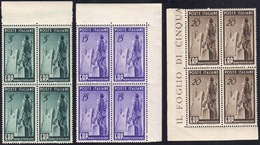 1949 - ERP (601/603), Blocchi Di Quattro, Angolo Di Foglio, Ottima Centratura, Gomma Integra, Perfet... - Other & Unclassified