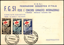 1951 - Ginnici (661/663), Perfetti, Su Cartolina Ufficiale Della Manifestazione Firenze 18/5/1951, G... - Other & Unclassified