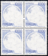 1980 - 1000 Lire Castelli, Stampa Del Solo Colore Azzurro (Sass. Spec. 1145Azb), Blocco Di Quattro, ... - Andere & Zonder Classificatie