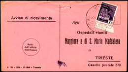 1945 - 1 Lira Monumenti Distrutti (509), Perfetto, Su Avviso Di Ricevimento Da Trieste 28/8/1945 Per... - Andere & Zonder Classificatie