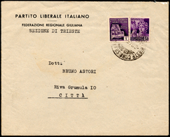 1945 - 50 Cent. E 1 Lira Monumenti Distrutti (507,509), Perfetti, Su Busta Da Trieste 8/9/1945 Per C... - Other & Unclassified