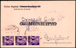 1945 - 50 Cent. Monumenti Distrutti (507), Striscia Di Tre, Perfetta, Su Avviso Di Ricevimento Di Em... - Andere & Zonder Classificatie