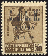 ARONA 1945 - 30 Cent. Senza Filigrana Soprastampato (17), Gomma Integra, Perfetto. Cert. Raybaudi. ... - National Liberation Committee (CLN)