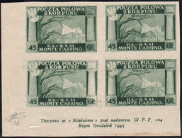 1946 - 45 G. Vittorie Polacche, Carta Grigiastra, Non Dentellato (1A), Blocco Di Quattro Angolo Di F... - 1946-47 Corpo Polacco Period