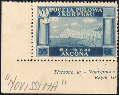 1946 - 55 G. Vittorie Polacche, Carta Giallastra Spessa (6A), Angolo Di Foglio, Gomma Integra, Perfe... - 1946-47 Corpo Polacco Period