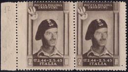 1946 - 2 Z. Vittorie Polacche, Carta Grigia (12), Coppia Orizzontale Con L'esemplare Di Sinistra Di ... - 1946-47 Corpo Polacco Periode