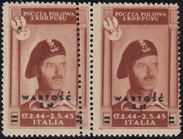POSTA AEREA 1946 - 5 Z. Su 2 Z. Soprastampato, Coppia Orizzontale Con Doppia Dentellatura Al Centro ... - 1946-47 Corpo Polacco Period