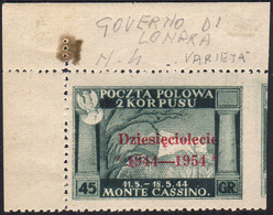 1954 - 45 G. Soprastampa Carminio, Non Dentellato A Destra (4), Angolo Di Foglio, Gomma Integra, Per... - Other & Unclassified