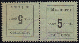 UDINE 1918 - 5 Cent., Coppia Orizzontale Tete-beche, Dentellata Su Quattro Lati (1d), Usata, Perfett... - Other & Unclassified