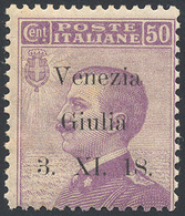 VENEZIA GIULIA 1918 - 50 Cent. Michetti, Soprastampa Di Saggio (S1), Gomma Originale, Perfetto. Molt... - Andere & Zonder Classificatie