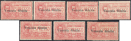 VENEZIA GIULIA ESPRESSI 1919 - 25 Cent. Rosso (1), 7 Esemplari, Gomma Originale, Perfetti. ... - Autres & Non Classés