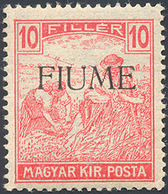 FIUME 1918 - 10 F. Carminio (8a), Gomma Originale, Perfetto. Bello! Cert. Raybaudi. ... - Andere & Zonder Classificatie