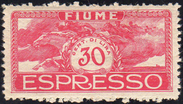 FIUME ESPRESSI 1920 - 30 Cent. Rosa, Non Emesso (E1A), Gomma Integra, Naturale Carenza Di Gomma In U... - Andere & Zonder Classificatie