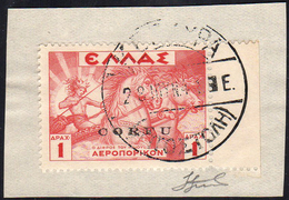 CORFU' POSTA AEREA 1941 - 1 D. Rosso (3), Perfetto, Usato Su Frammento. Ferrario. ... - Other & Unclassified