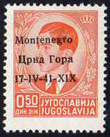 MONTENEGRO 1941 - 50 P. Soprastampato, Non Emesso (14A), Gomma Integra, Perfetto. Cert. Ferrario. ... - Other & Unclassified