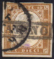 1862 - 10 Cent. Bistro IV Emissione Di Sardegna (A2), Perfetto, Annullato Con Il Bollo In Cartella S... - ...-1877 Prephilately