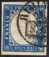 1863 - 15 Cent. Azzurro Tipo Sardegna (A8), Perfetto, Annullato Con Il Bollo In Cartella San Marino ... - ...-1877 Prephilately