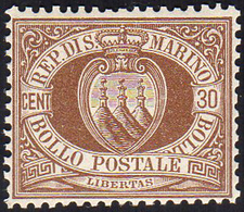 1877 - 30 Cent. Bruno Stemma (6), Ottima Centratura, Gomma Integra, Perfetto. Bello E Raro Di Questa... - Other & Unclassified