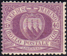 1877 - 40 Cent. Lilla Scuro Stemma (7), Discreta Centratura, Gomma Integra, Perfetto.g.Bolaffi, Cert... - Other & Unclassified