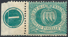 1892 - 10 Cent. Verde Stemma (14), NUMERO DI TAVOLA, Gomma Originale Integra, Perfetto. ... - Andere & Zonder Classificatie