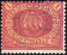 1892 - 1 Lira Carminio Su Giallo (20), Usato, Perfetto. Cert. Colla. ... - Other & Unclassified