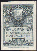 1907 - 15 Cent. Stemma, Fondo Grigio Non Dentellato (48a), Gomma Originale, Perfetto. Ferrario. ... - Other & Unclassified