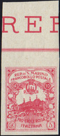 1916 - 10 + 5 Cent. Croce Rossa, Non Dentellato (CEI 50Aa, € 1.500), Bordo Di Foglio, Gomma Integra,... - Andere & Zonder Classificatie
