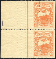 1916 - 20 + 5 Cent. Croce Rossa (CEI 50B), Coppia Verticale Non Dentellata A Destra E Con Dentellatu... - Andere & Zonder Classificatie