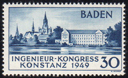 GERMANIA OCC. FRANCESE BADEN 1949 - 30 P. Congresso Ingegneri, II Tiratura (46a), Gomma Integra, Per... - Europe (Other)