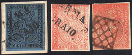 PARMA 1852/1853 - 40 Cent. (5), Usato Su Frammento E Due Esemplari Del 15 Cent. (7), Usati, Tutti Pe... - Other & Unclassified