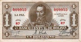 BOLIVIA 1 BOLIVIANO 1928 P-128a7 XF++-SERIE-009955 - Bolivië