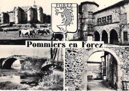 42 - POMMIERS En FOREZ : Multivues - CPSM Dentelée Noir Blanc Grand Format - Loire - Andere & Zonder Classificatie